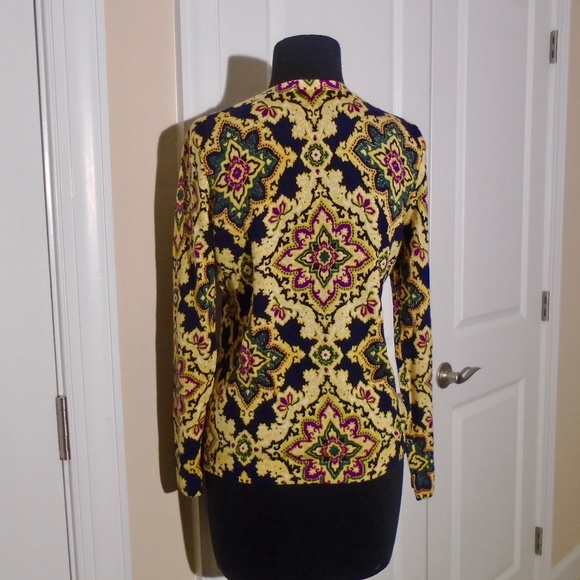 TALBOTS Printed Merino Wool Cardigan S-M Petite - Picture 8 of 8